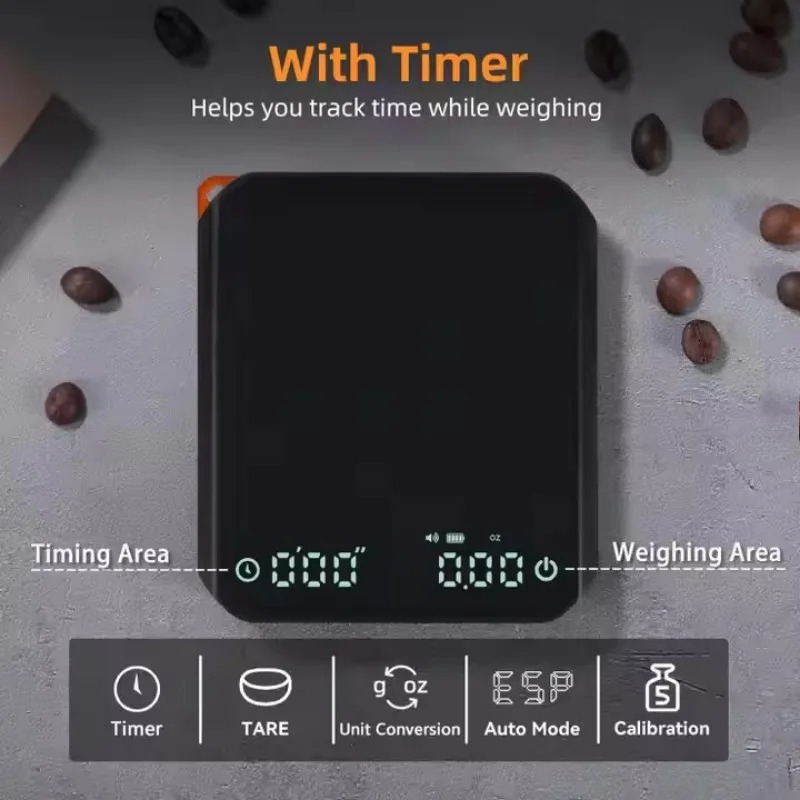 Coffee Bean Scale - KitchenMini Coffee Scale with Timer 2kg/0.1g