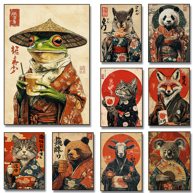 Retro Japanese Frog Drink Coff – Coffee Tea Poster recenzja i cena